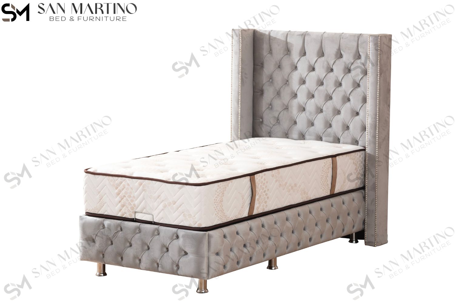 Lit Coffre Enfant CLOUTE Velours