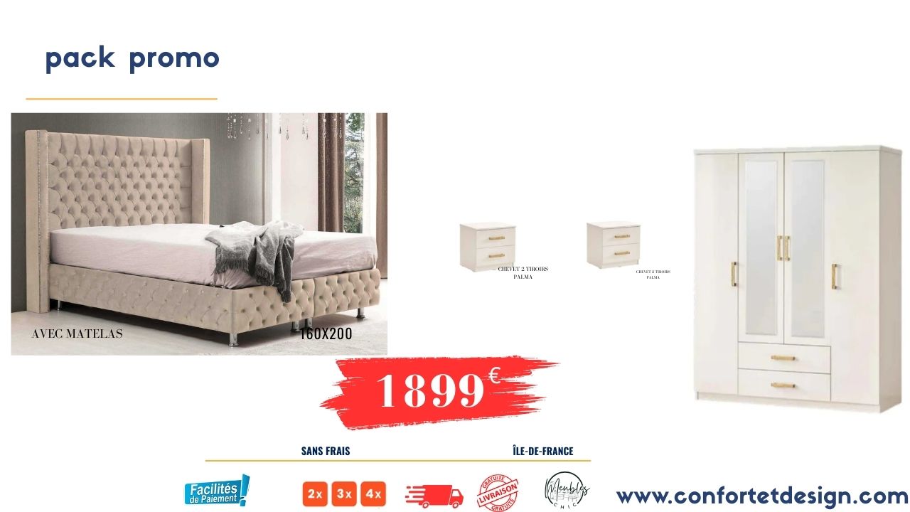 lit coffre et chevets et armoire