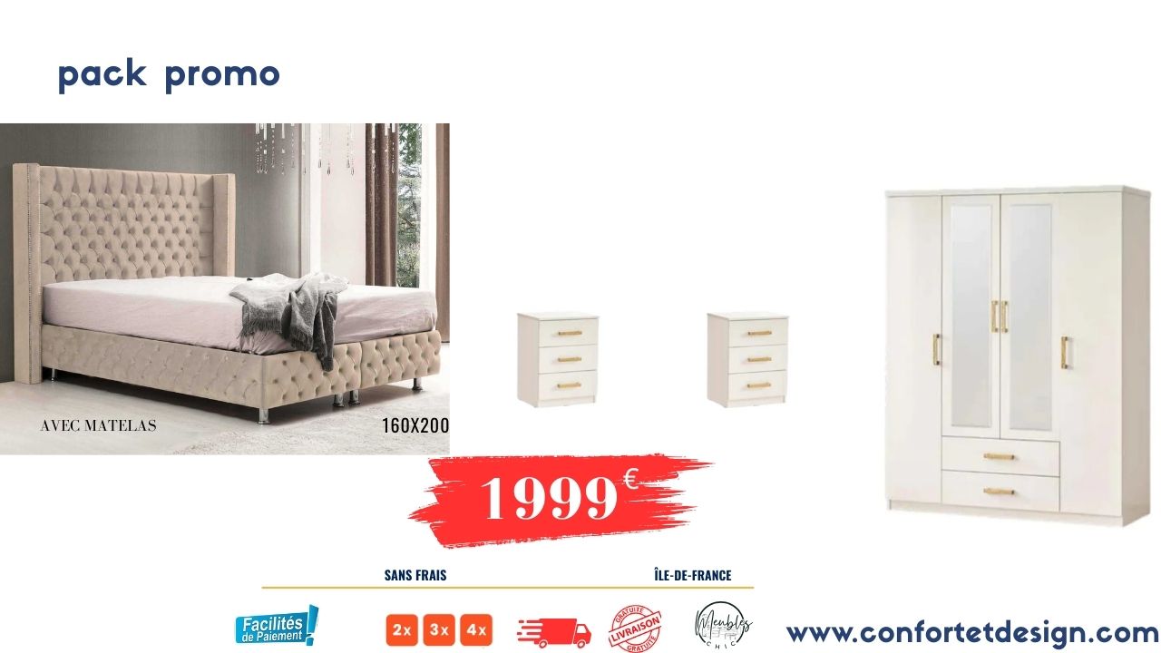 lit coffre et chevets et armoire