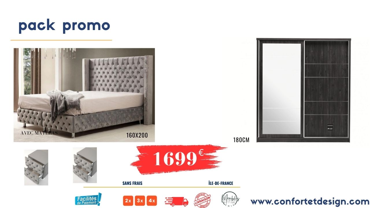 lit coffre et chevets et armoire