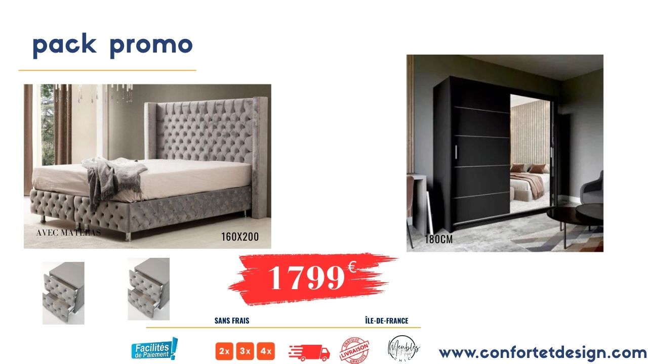 lit coffre et chevets et armoire