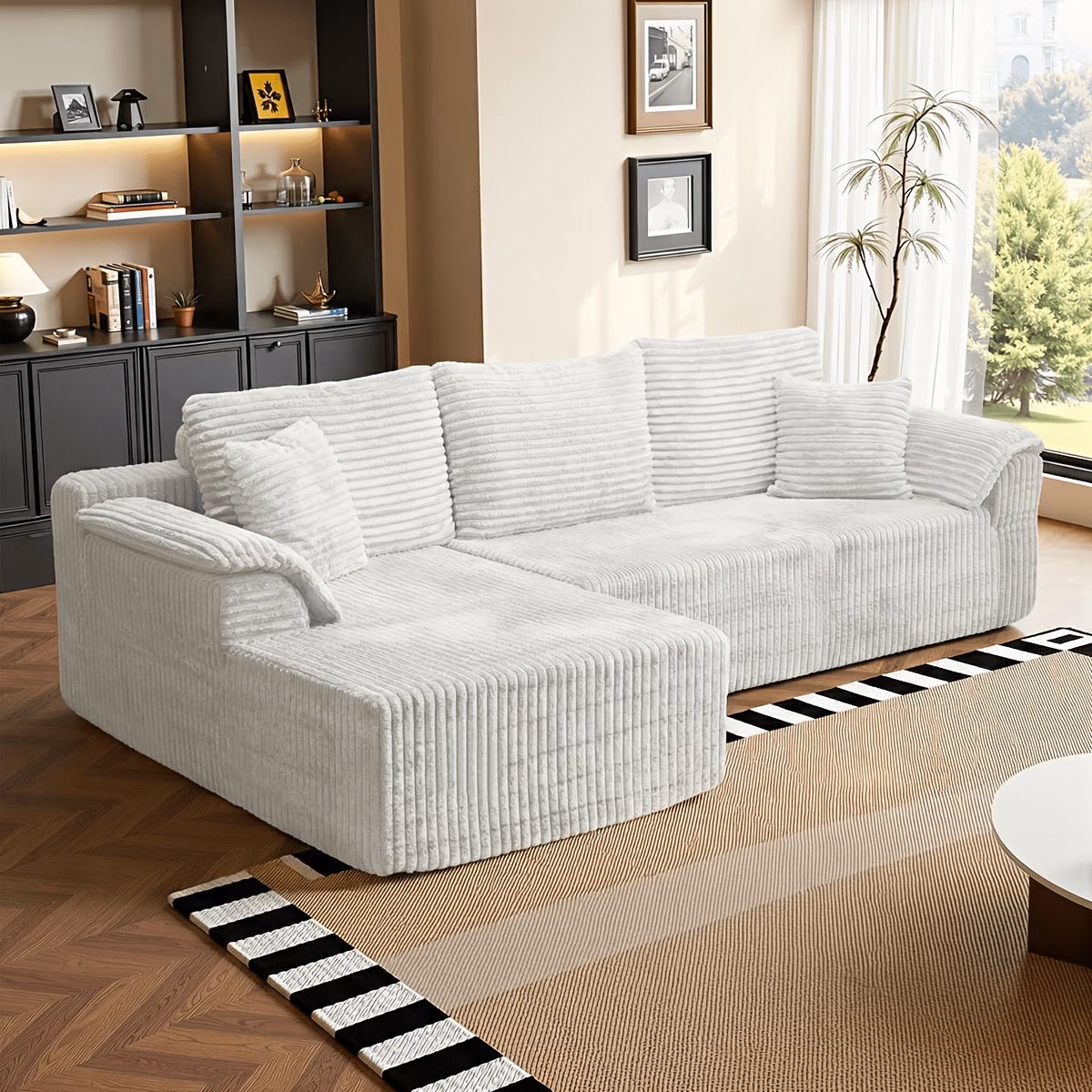 Canapé d’angle modulaire L à haute élasticité, tissu velours côtelé, aucun assemblage requis, combinaison libre, universel pour chambre d’amis, salon et chambre à coucher