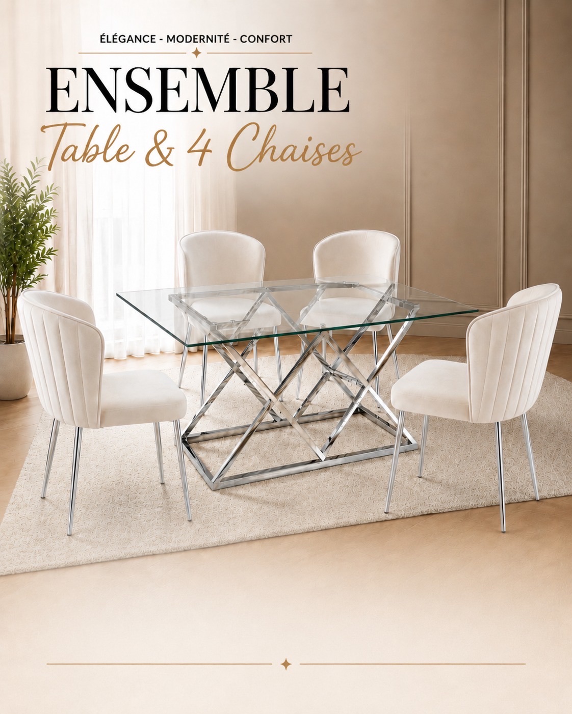 TABLES REPAS TRIANGLE 180 + 4 DIANA